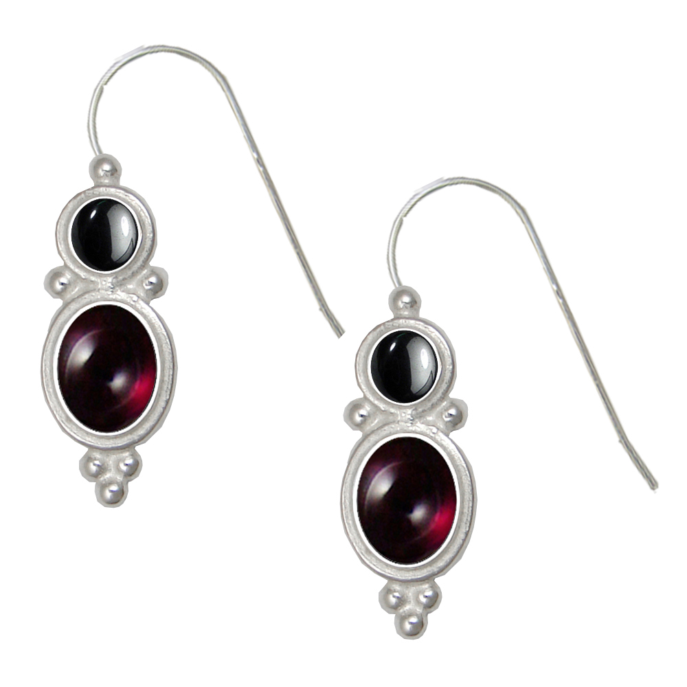 Sterling Silver Drop Dangle Earrings Garnet And Hematite